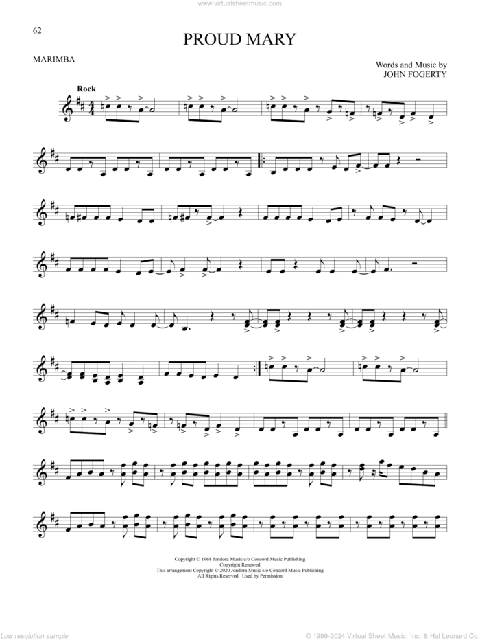 Proud Mary sheet music for Marimba Solo by John Fogerty, Creedence Clearwater Revival and Ike & Tina Turner, intermediate skill level