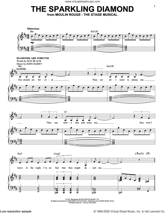 The Sparkling Diamond (from Moulin Rouge! The Musical) sheet music for voice and piano by Moulin Rouge! The Musical Cast, intermediate skill level