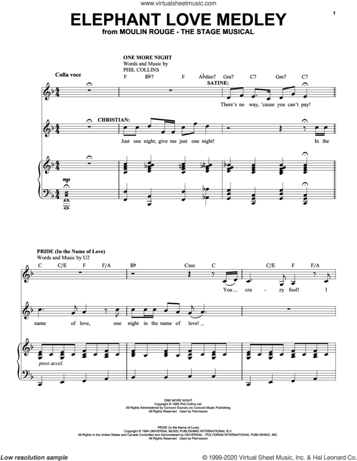Elephant Love Medley (from Moulin Rouge! The Musical) sheet music for voice and piano by Moulin Rouge! The Musical Cast, intermediate skill level