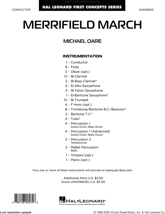 Merrifield March (COMPLETE) sheet music for concert band by Michael Oare, intermediate skill level