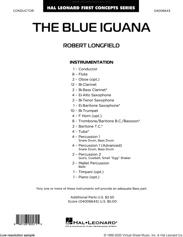 The Blue Iguana (COMPLETE) sheet music for concert band by Robert Longfield, intermediate skill level