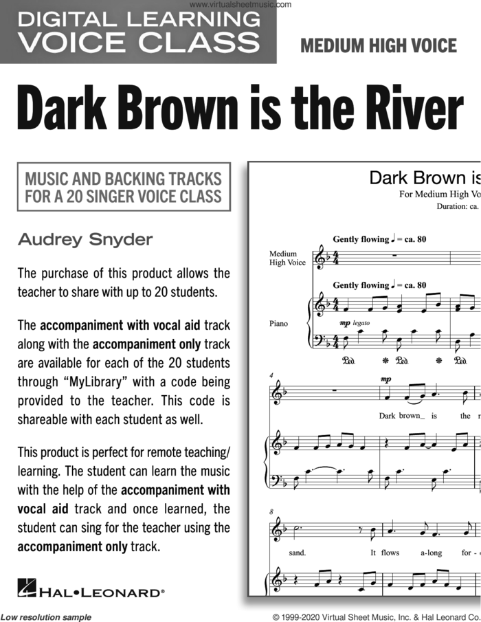 Dark Brown Is The River (Medium High Voice) (includes Audio) sheet music for voice and piano (Medium High Voice) by Audrey Snyder, Audrey Snyder Brown and Robert Louis Stevenson, intermediate skill level