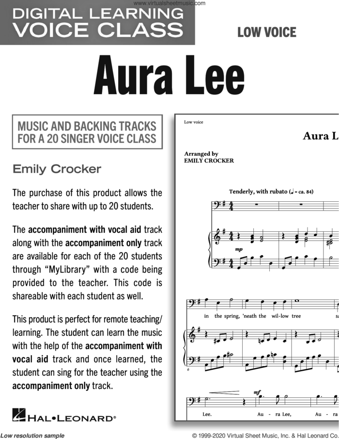 Aura Lee (Medium Low Voice) (includes Audio) sheet music for voice and piano (Medium Low Voice) by George R. Poulton, Emily Crocker and W.W. Fosdick, intermediate skill level