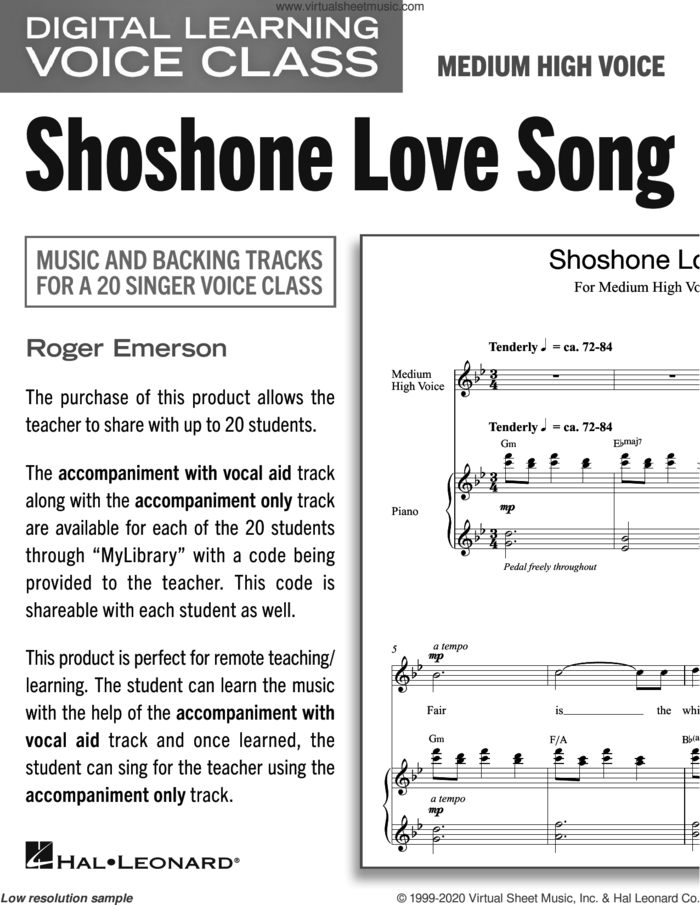 Shoshone Love Song (Medium High Voice) (includes Audio) sheet music for voice and piano (Medium High Voice) by Roger Emerson, intermediate skill level