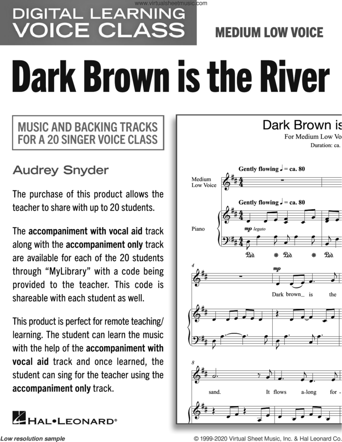 Dark Brown Is The River (Medium Low Voice) (includes Audio) sheet music for voice and piano (Medium Low Voice) by Audrey Snyder, Audrey Snyder Brown and Robert Louis Stevenson, intermediate skill level