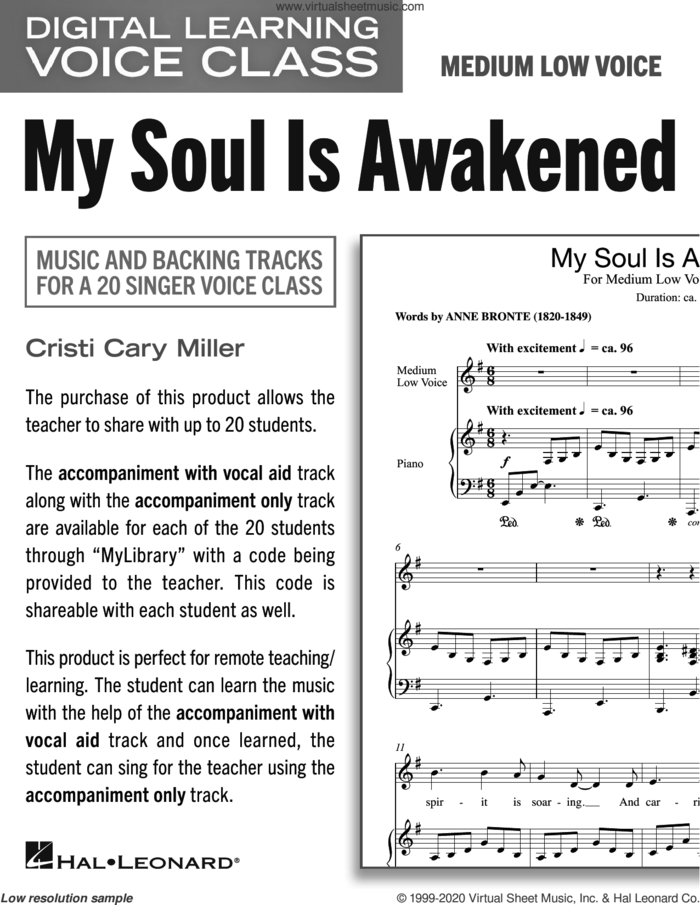 My Soul Is Awakened (Medium Low Voice) (includes Audio) sheet music for voice and piano (Medium Low Voice) by Cristi Cary Miller, intermediate skill level