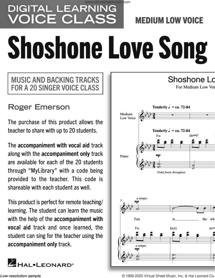 Shoshone Love Song (Medium Low Voice) (includes Audio) sheet music for voice and piano (Medium Low Voice) by Roger Emerson, intermediate skill level