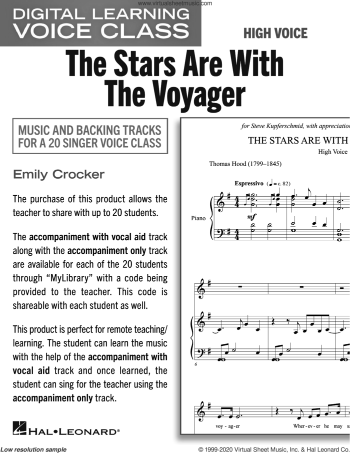 The Stars Are With The Voyager (Medium High Voice) (includes Audio) sheet music for voice and piano (Medium High Voice) by Emily Crocker and Thomas Hood (1799-1845), intermediate skill level