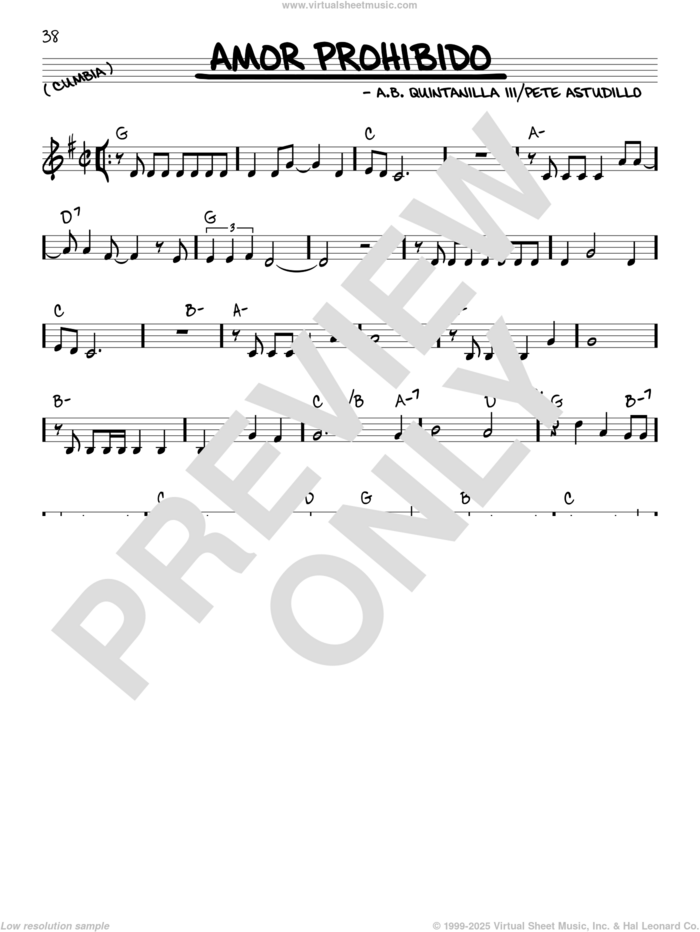 Amor Prohibido sheet music for voice and other instruments (real book) by Selena, Abe Quintanilla III and Pete Astudillo, intermediate skill level