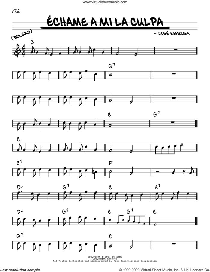 Echame A Mi La Culpa sheet music for voice and other instruments (real book) by José Espinosa, intermediate skill level