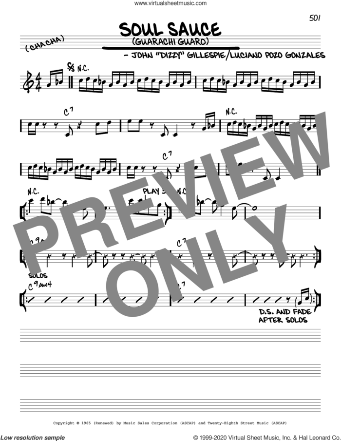 Soul Sauce (Guarachi Guaro) sheet music for voice and other instruments (real book) by John Dizzy Gillespie and Luciano Pozo Gonzales, intermediate skill level