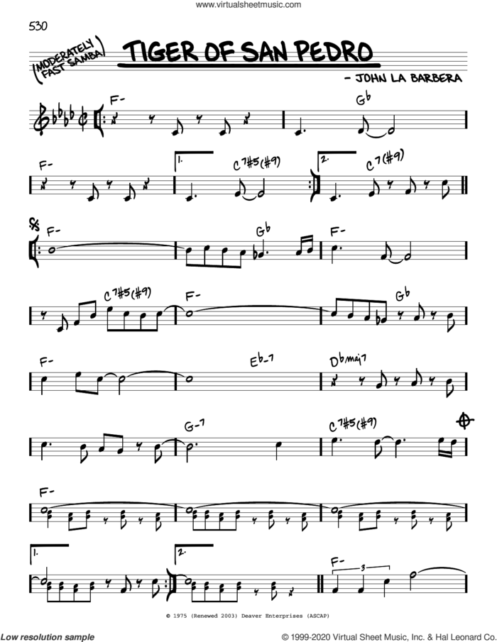 Tiger Of San Pedro sheet music for voice and other instruments (real book) by John La Barbera, intermediate skill level