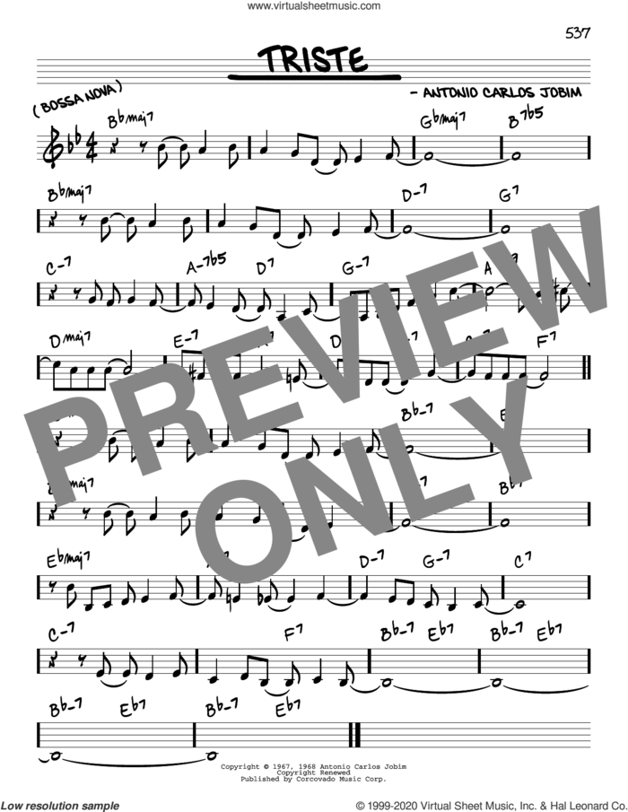 Triste sheet music for voice and other instruments (real book) by Antonio Carlos Jobim, intermediate skill level