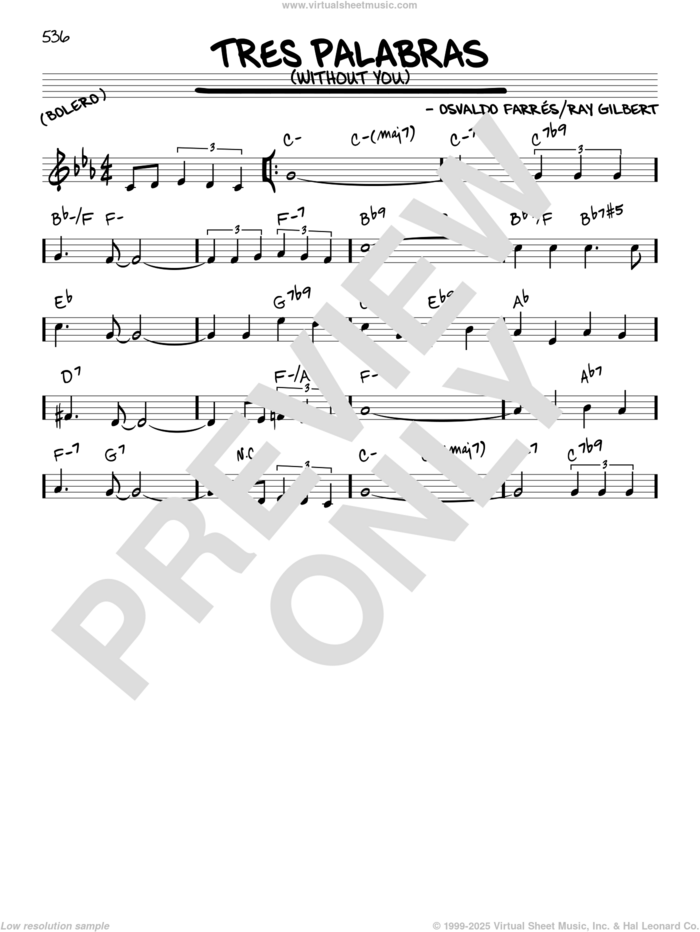 Tres Palabras (Without You) sheet music for voice and other instruments (real book) by Ray Gilbert and Osvaldo Farres, intermediate skill level