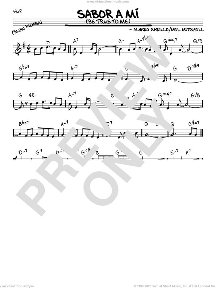 Sabor A Mi (Be True To Me) sheet music for voice and other instruments (real book) by Alvaro Carrillo and Mel Mitchell, intermediate skill level