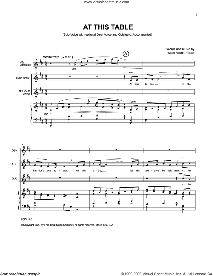 At This Table sheet music for voice and piano by Allan Robert Petker, intermediate skill level
