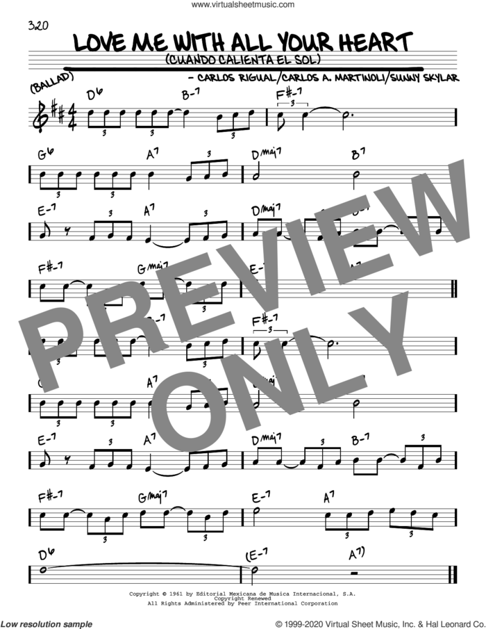 Love Me With All Your Heart (Cuando Calienta El Sol) sheet music for voice and other instruments (real book) by The Ray Charles Singers, Carlos A. Martinoli, Carlos Rigual and Sunny Skylar, intermediate skill level