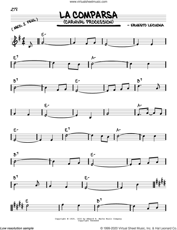 La Comparsa (Carnival Procession) sheet music for voice and other instruments (real book) by Ernesto Lecuona, intermediate skill level