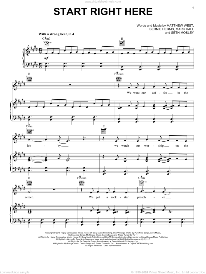 Start Right Here sheet music for voice, piano or guitar by Casting Crowns, Bernie Herms, Mark Hall, Matthew West and Seth Mosley, intermediate skill level