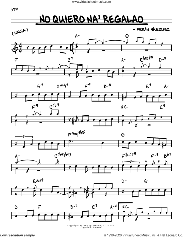 No Quiero Na' Regalao sheet music for voice and other instruments (real book) by Perin Vasquez, intermediate skill level