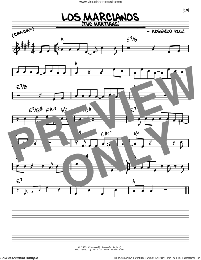 Los Marcianos (The Martians) sheet music for voice and other instruments (real book) by Rosendo Ruiz, intermediate skill level