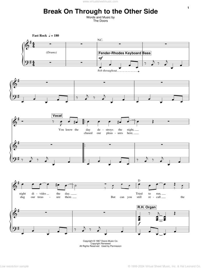 Break On Through To The Other Side sheet music for voice and piano by The Doors, intermediate skill level