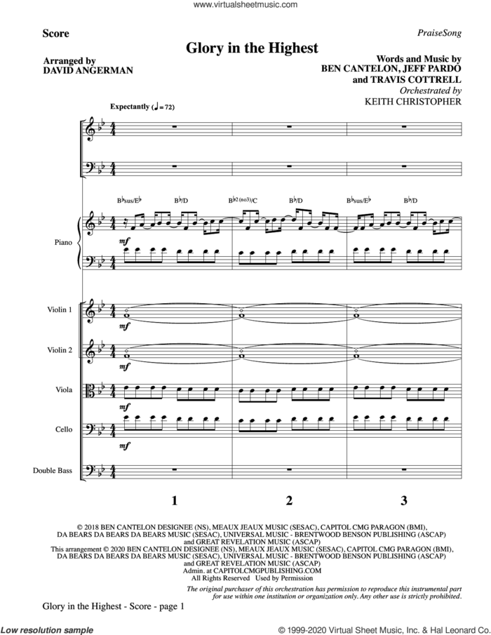 Glory In The Highest (arr. David Angerman) (COMPLETE) sheet music for orchestra/band by David Angerman, Ben Cantelon, Jeff Pardo and Travis Cottrell, intermediate skill level