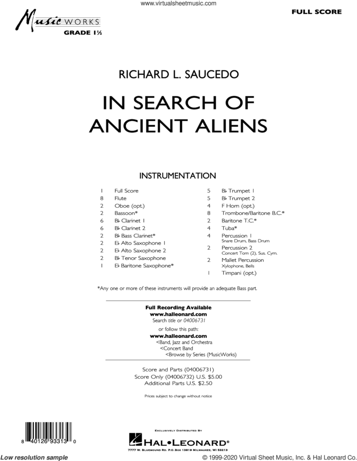 In Search of Ancient Aliens (COMPLETE) sheet music for concert band by Richard L. Saucedo, intermediate skill level