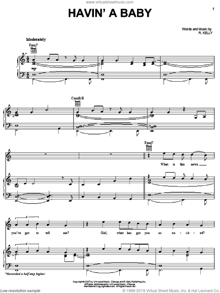 Havin' A Baby sheet music for voice, piano or guitar by Robert Kelly, intermediate skill level