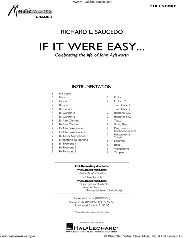 If It Were Easy... (COMPLETE) sheet music for concert band by Richard L. Saucedo, intermediate skill level