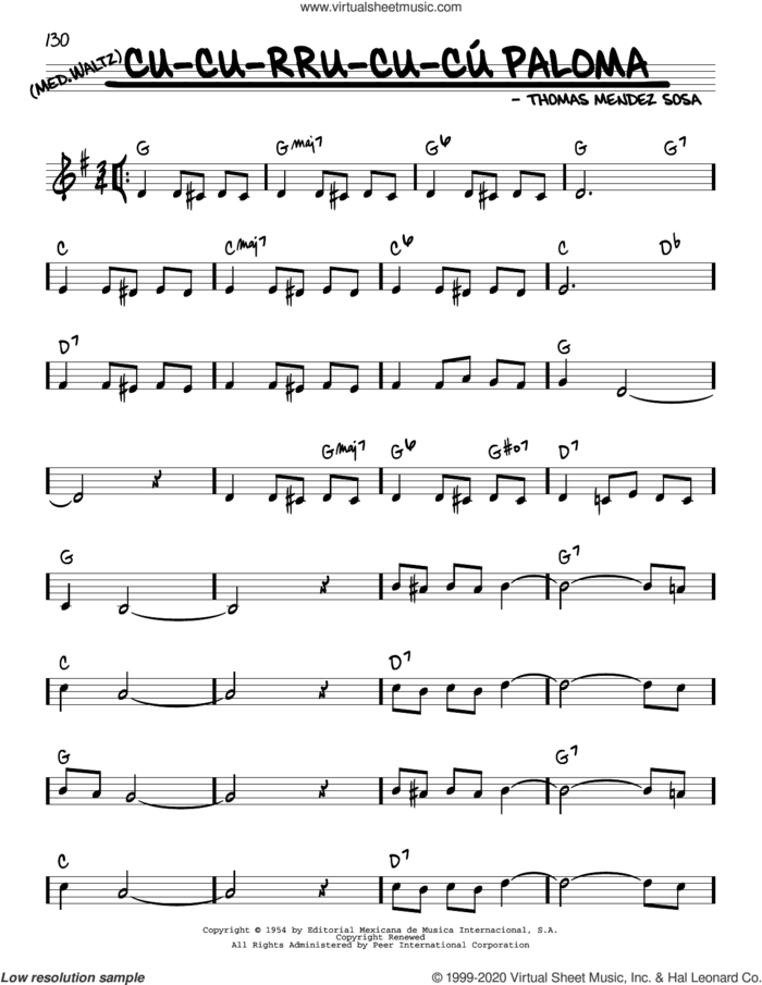 Cu-Cu-Rru-Cu-Cu Paloma sheet music for voice and other instruments (real book) by Thomas Mendez Sosa, intermediate skill level