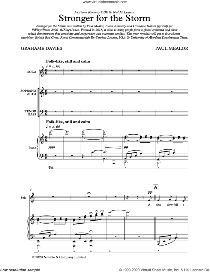 Stronger For The Storm sheet music for choir (SATB: soprano, alto, tenor, bass) by Paul Mealor, Fiona Kennedy and Grahame Davies, classical score, intermediate skill level
