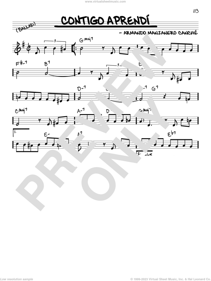 Contigo Aprendi sheet music for voice and other instruments (real book) by Armando Manzanero Canche, intermediate skill level