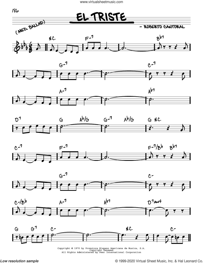 El Triste sheet music for voice and other instruments (real book) by Roberto Cantoral, intermediate skill level