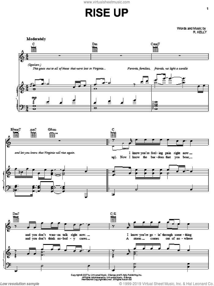 Rise Up sheet music for voice, piano or guitar by Robert Kelly, intermediate skill level