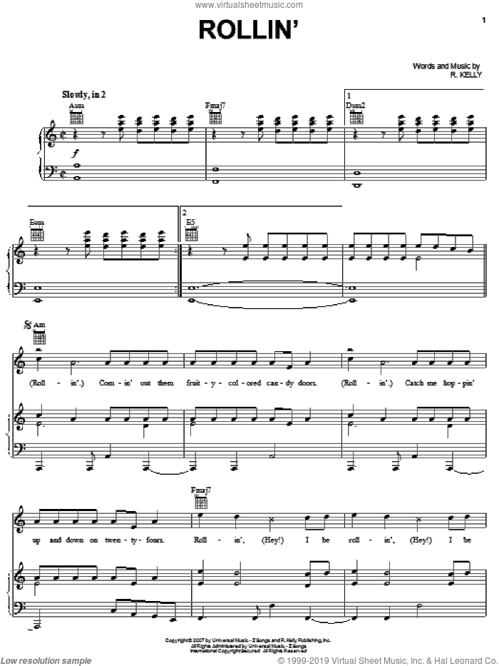 Rollin' sheet music for voice, piano or guitar by Robert Kelly, intermediate skill level