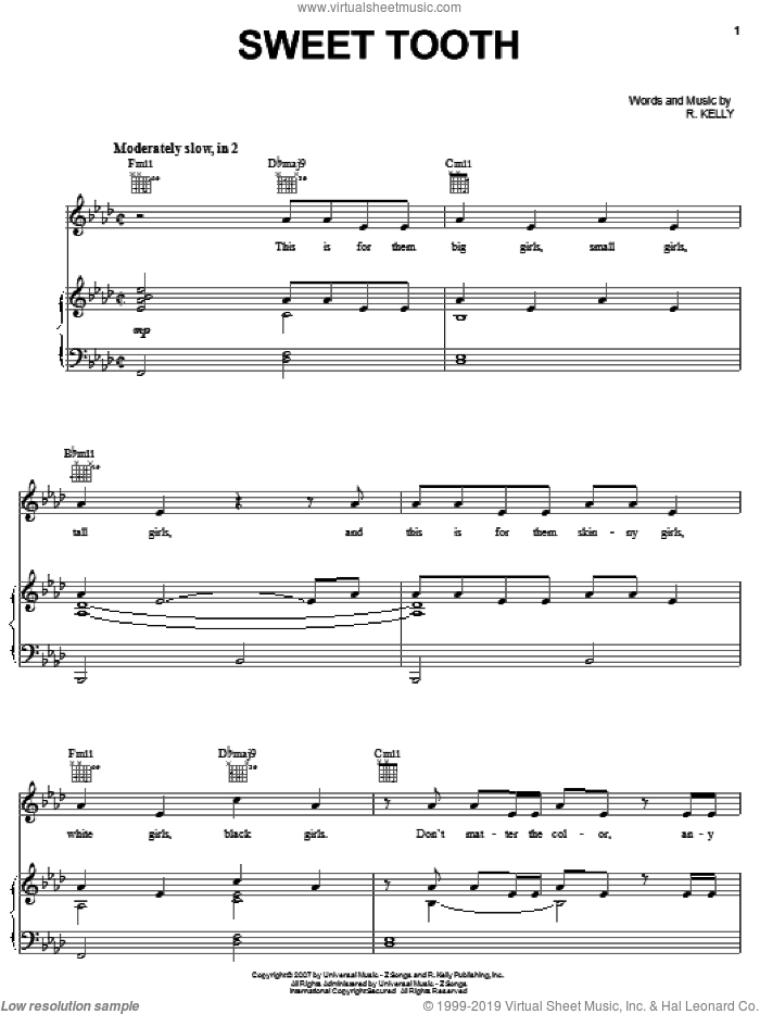 Sweet Tooth sheet music for voice, piano or guitar by Robert Kelly, intermediate skill level