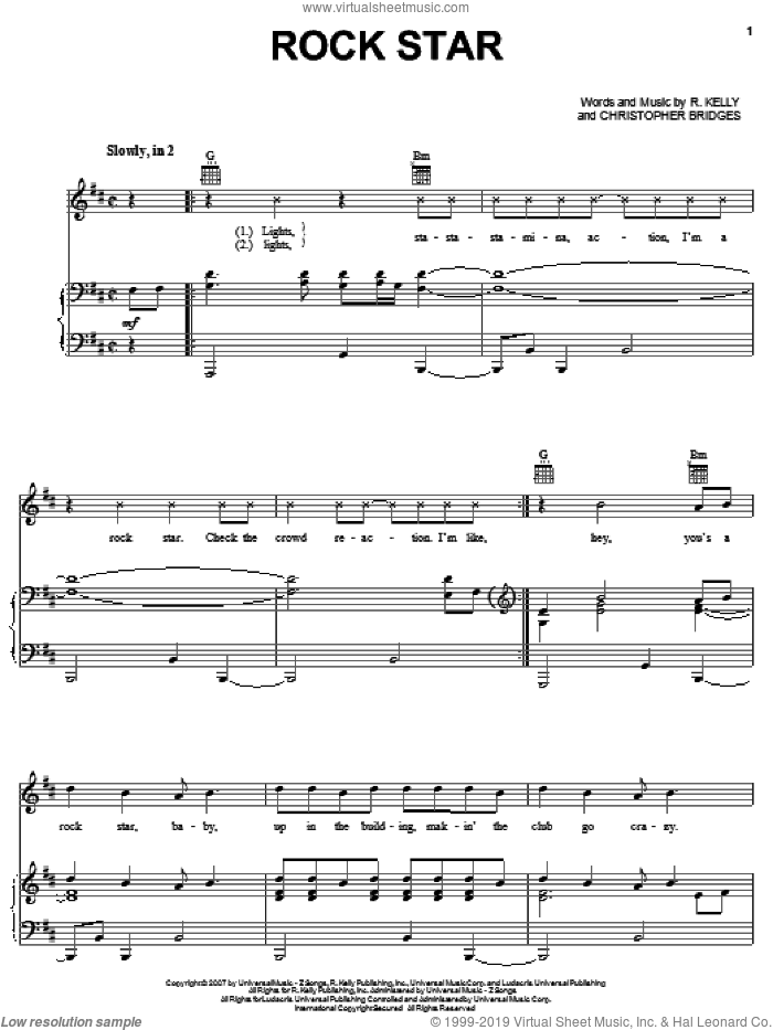 Rock Star sheet music for voice, piano or guitar by Robert Kelly and Christopher Bridges, intermediate skill level