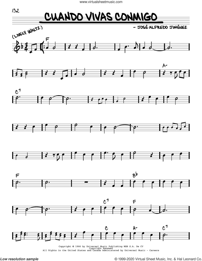 Cuando Vivas Conmigo sheet music for voice and other instruments (real book) by Jose Alfredo Jimenez, intermediate skill level