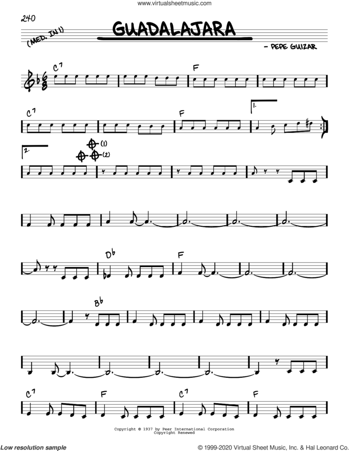 Guadalajara sheet music for voice and other instruments (real book) by Pepe Guizar, intermediate skill level