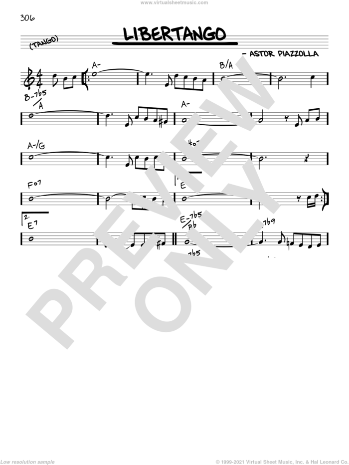 Libertango sheet music for voice and other instruments (real book) by Astor Piazzolla, intermediate skill level