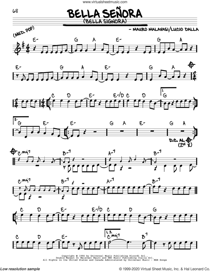 Bella Senora (Bella Signora) sheet music for voice and other instruments (real book) by Lucio Dalla and Mauro Malavasi, intermediate skill level