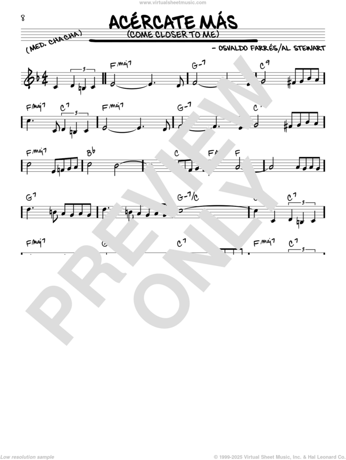 Acercate Mas (Come Closer To Me) sheet music for voice and other instruments (real book) by Osvaldo Farres, Al Stewart and Osvaldo Farres, intermediate skill level