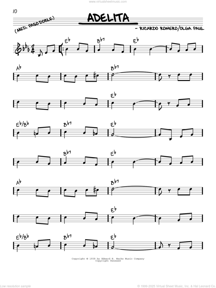 Adelita sheet music for voice and other instruments (real book) by Olga Paul and Ricardo Romero, intermediate skill level