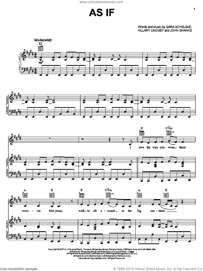 As If sheet music for voice, piano or guitar by Sara Evans, Hillary Lindsey, John Shanks and Sara Schelske, intermediate skill level