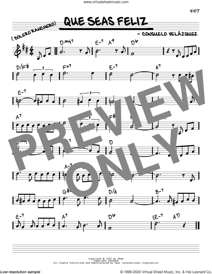 Que Seas Feliz sheet music for voice and other instruments (real book) by Consuelo Velazquez, intermediate skill level