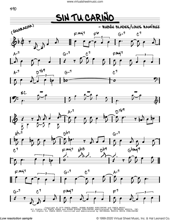 Sin Tu Carino sheet music for voice and other instruments (real book) by Ruben Blades and Louis Ramirez, intermediate skill level