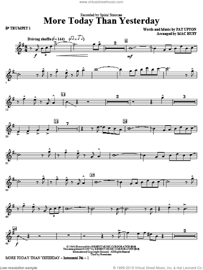 More Today Than Yesterday (complete set of parts) sheet music for orchestra/band by Mac Huff, Pat Upton and Spiral Staircase, intermediate skill level