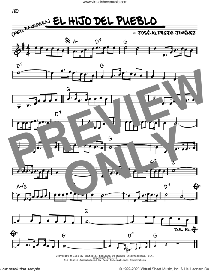 El Hijo Del Pueblo sheet music for voice and other instruments (real book) by Jose Alfredo Jimenez, intermediate skill level