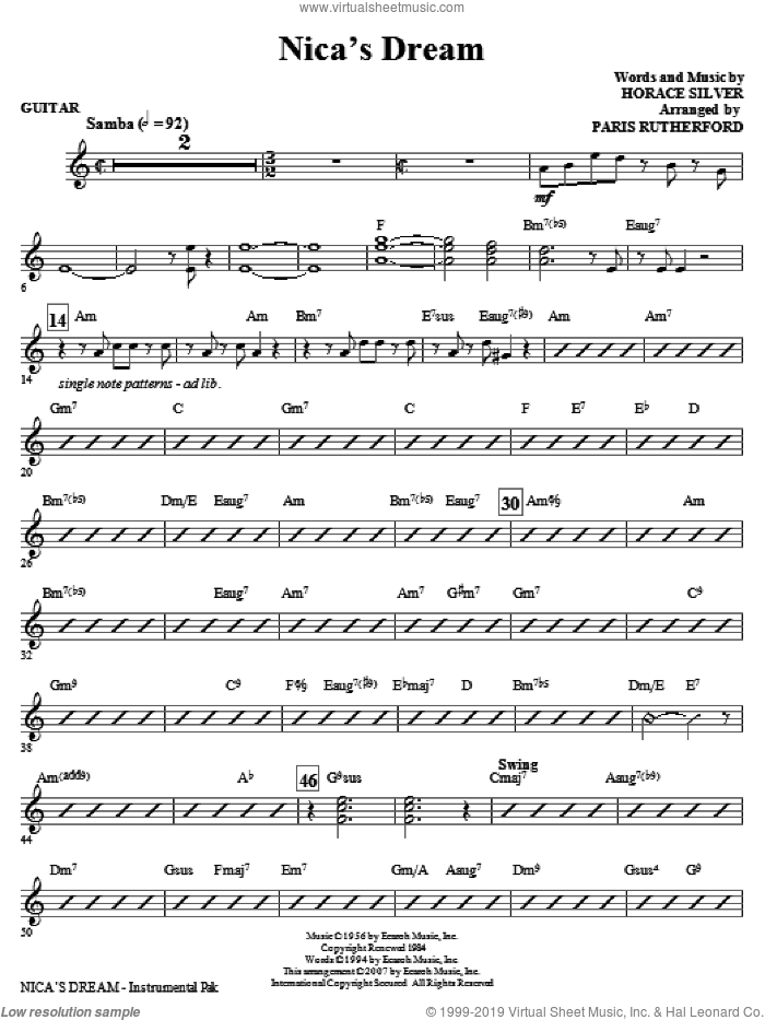 Nica's Dream (complete set of parts) sheet music for orchestra/band (Rhythm) by Horace Silver and Paris Rutherford, intermediate skill level